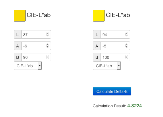 Medición de la diferencia Delta E entre dos colores dados