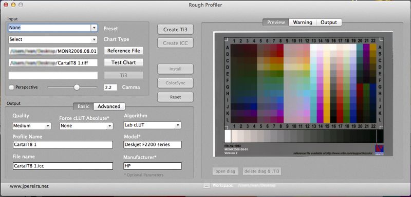 Roughprofiler con IT8 de Monaco